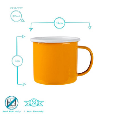 Argon Tableware - Coloured Enamel Mugs - 375ml - Pack of 6 - Yellow
