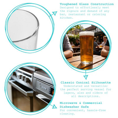 Argon Tableware Conical Toughened Glass Pint Tumblers - 568ml 20oz ...