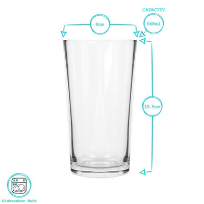 Argon Tableware Conical Toughened Glass Pint Tumblers - 568ml 20oz ...