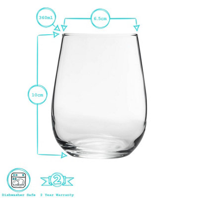 Argon Tableware - Corto Stemless Wine Glasses - 360ml - Pack of 6 - Clear