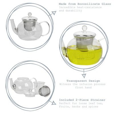 Argon Tableware - Deluxe Glass Infuser Teapot - 1.1 Litre - Clear