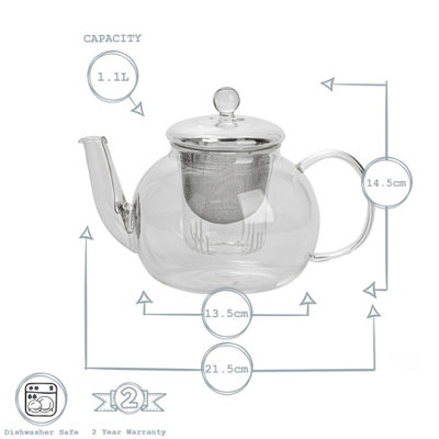 Argon Tableware - Deluxe Glass Infuser Teapot - 1.1 Litre - Clear