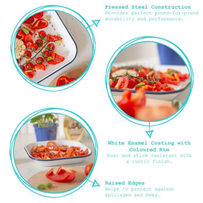 Argon Tableware Enamel Baking Tray - Blue Rim - Lightweight Metal ...
