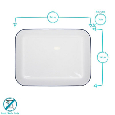 Argon Tableware Enamel Baking Tray - Blue Rim - Lightweight Metal ...