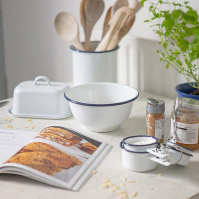Argon Tableware Enamel Baking Tray - Blue Rim - Lightweight Metal ...