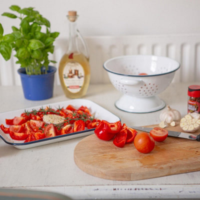 Argon Tableware Enamel Baking Tray Set - Blue Rim - 2pc Lightweight ...