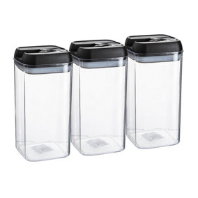 Argon Tableware - Flip Lock Plastic Food Storage Containers - 1.2 Litre - Pack of 3 - Black