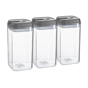 Argon Tableware - Flip Lock Plastic Food Storage Containers - 1.2 Litre - Pack of 3 - Grey