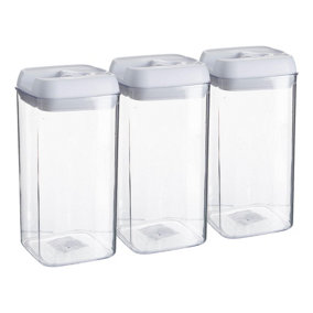 Argon Tableware - Flip Lock Plastic Food Storage Containers - 1.2 Litre - Pack of 3 - White