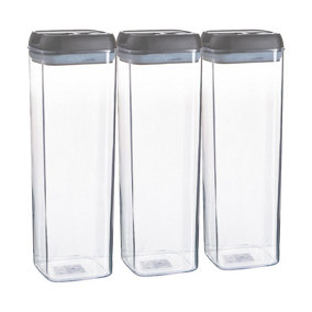 Argon Tableware - Flip Lock Plastic Food Storage Containers - 1.9 Litre - Pack of 3 - Grey