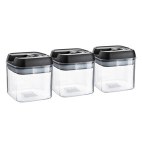 Argon Tableware - Flip Lock Plastic Food Storage Containers - 500ml - Pack of 3 - Black