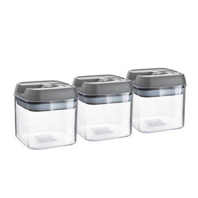 Argon Tableware - Flip Lock Plastic Food Storage Containers - 500ml - Pack of 3 - Grey