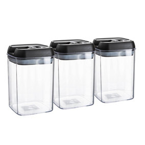 Argon Tableware - Flip Lock Plastic Food Storage Containers - 800ml - Pack of 3 - Black