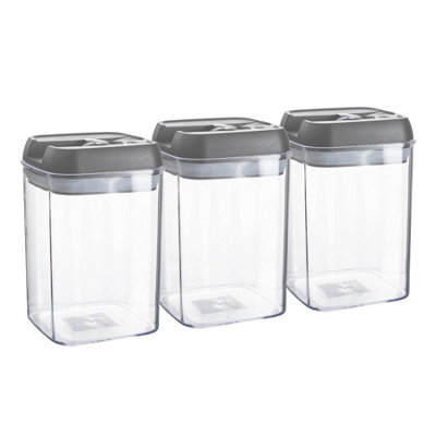 Argon Tableware - Flip Lock Plastic Food Storage Containers - 800ml - Pack of 3 - Grey