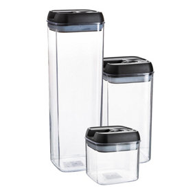Argon Tableware - Flip Lock Plastic Food Storage Containers Set - 3pc - Black