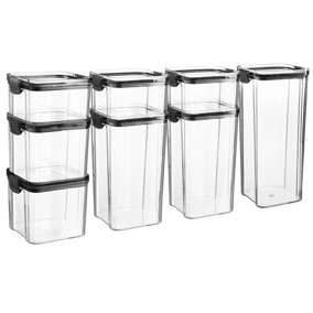 Argon Tableware - Food Storage Containers Set - 4 Sizes - 16pc - Black