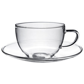Argon Tableware - Glass Cappuccino Cup & Saucer Set - 260ml - Clear