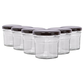 Argon Tableware Glass Jam Jars with Black Lids - 110ml - Pack of 6