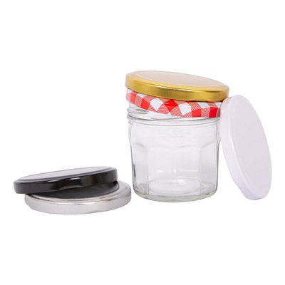 Argon Tableware Glass Jam Jars with Black Lids - 150ml - Pack of 12