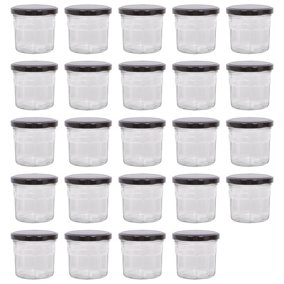 Argon Tableware Glass Jam Jars with Black Lids - 150ml - Pack of 24