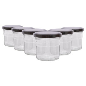 Argon Tableware Glass Jam Jars with Black Lids - 150ml - Pack of 6