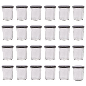 Argon Tableware Glass Jam Jars with Black Lids - 185ml - Pack of 24
