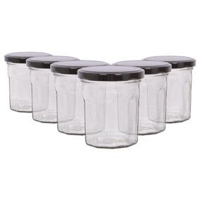 Argon Tableware Glass Jam Jars with Black Lids - 185ml - Pack of 6