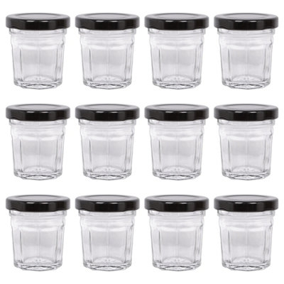 Argon Tableware Glass Jam Jars with Black Lids - 30ml - Pack of 12