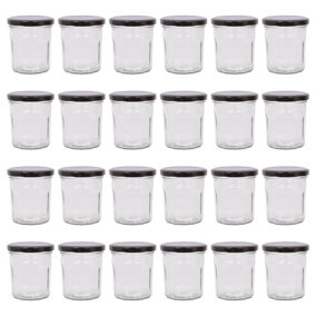 Argon Tableware Glass Jam Jars with Black Lids - 310ml - Pack of 24