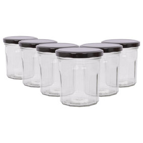 Argon Tableware Glass Jam Jars with Black Lids - 310ml - Pack of 6