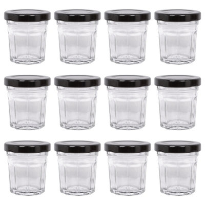 Argon Tableware Glass Jam Jars with Black Lids - 42ml - Pack of 12
