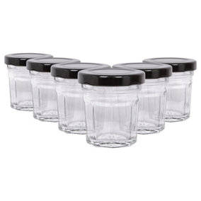 Argon Tableware Glass Jam Jars with Black Lids - 42ml - Pack of 6