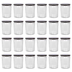 Argon Tableware Glass Jam Jars with Black Lids - 450ml - Pack of 24
