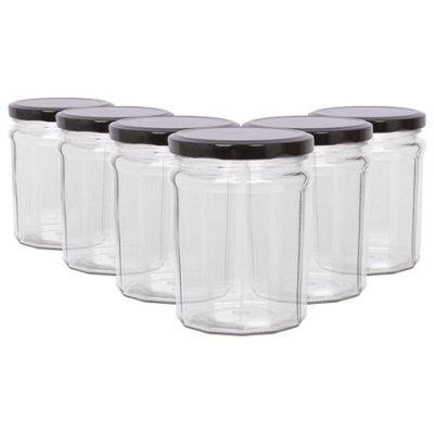 Argon Tableware Glass Jam Jars with Black Lids - 450ml - Pack of 6 ...