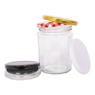 Argon Tableware Glass Jam Jars with Blue Gingham Lids - 380ml - Pack of 6