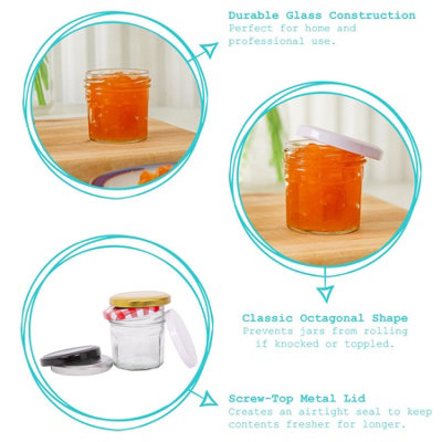 Argon Tableware Glass Jam Jars with Blue Gingham Lids - 90ml - Pack of 6