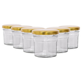 Argon Tableware Glass Jam Jars with Gold Lids - 110ml - Pack of 6