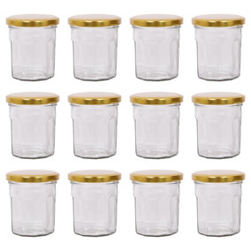 Argon Tableware Glass Jam Jars with Gold Lids - 185ml - Pack of 12