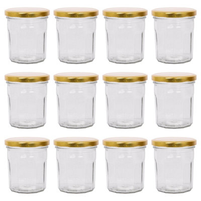 Argon Tableware Glass Jam Jars with Gold Lids - 310ml - Pack of 12