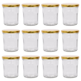 Argon Tableware Glass Jam Jars with Gold Lids - 310ml - Pack of 12
