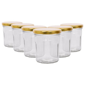 Argon Tableware Glass Jam Jars with Gold Lids - 310ml - Pack of 6
