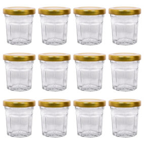 Argon Tableware Glass Jam Jars with Gold Lids - 42ml - Pack of 12