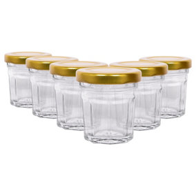 Argon Tableware Glass Jam Jars with Gold Lids - 42ml - Pack of 6