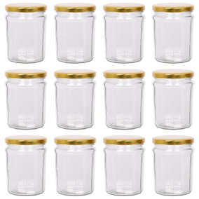 Argon Tableware Glass Jam Jars with Gold Lids - 450ml - Pack of 12