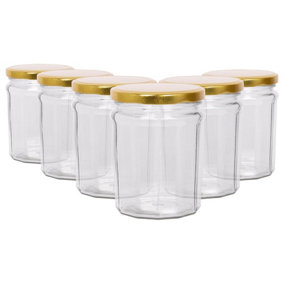 Argon Tableware Glass Jam Jars with Gold Lids - 450ml - Pack of 6