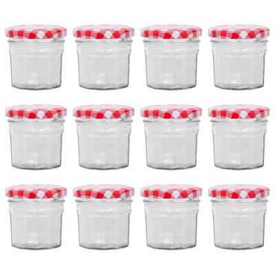 Argon Tableware Glass Jam Jars With Red Gingham Lids - 110ml - Pack Of ...