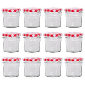 Argon Tableware Glass Jam Jars with Red Gingham Lids - 110ml - Pack of 12