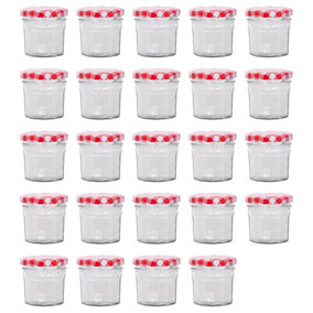 Argon Tableware Glass Jam Jars with Red Gingham Lids - 110ml - Pack of 24