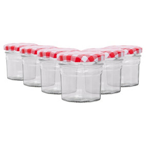 Argon Tableware Glass Jam Jars with Red Gingham Lids - 110ml - Pack of 6