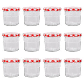 Argon Tableware Glass Jam Jars with Red Gingham Lids - 150ml - Pack of 12